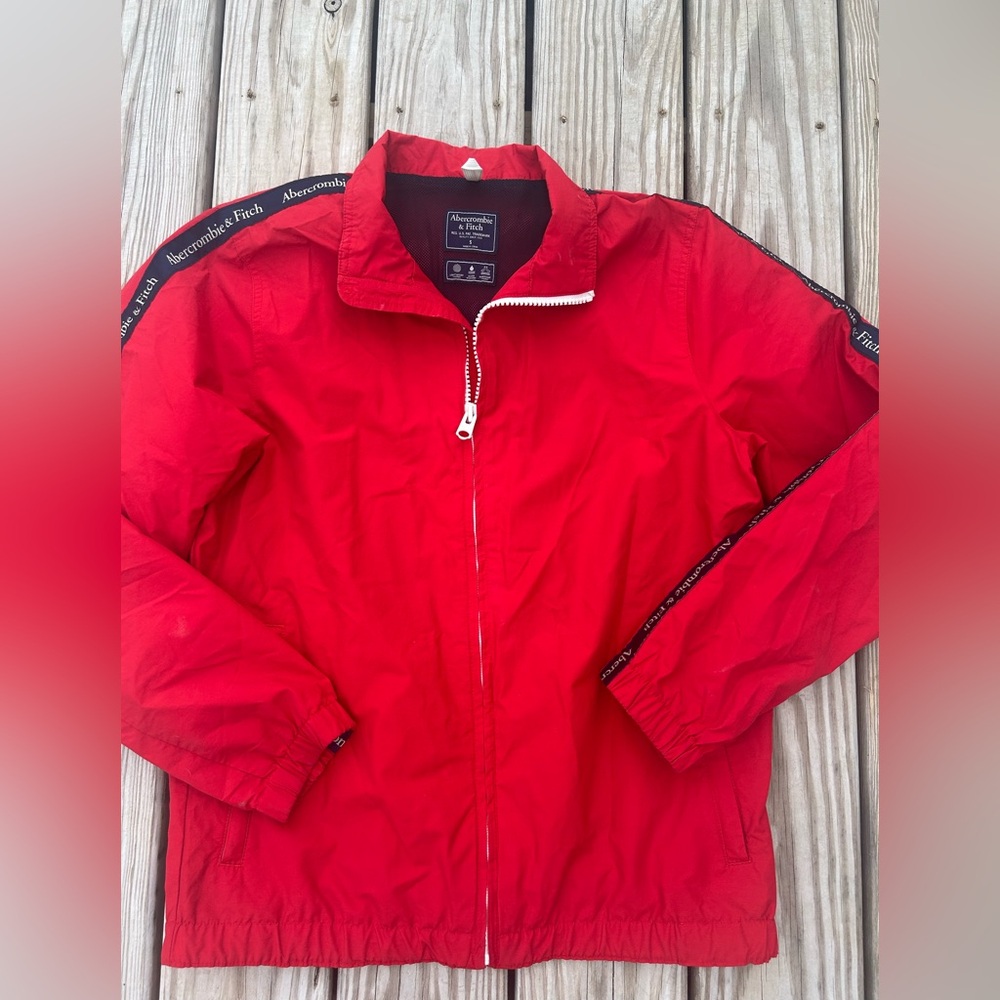 Abercrombie & Fitch Jacket‎ Mens Small Red Windbreaker Full Zip Y2K Preppy Logo